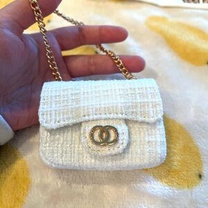 White Tweed Mini Chain Crossbody Bag